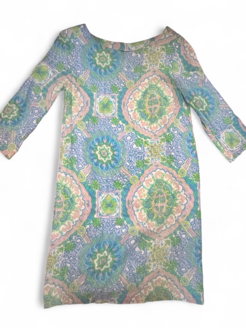 Tommy Hilfiger Pastel Medallion Shift Dress in Blue Green Pink